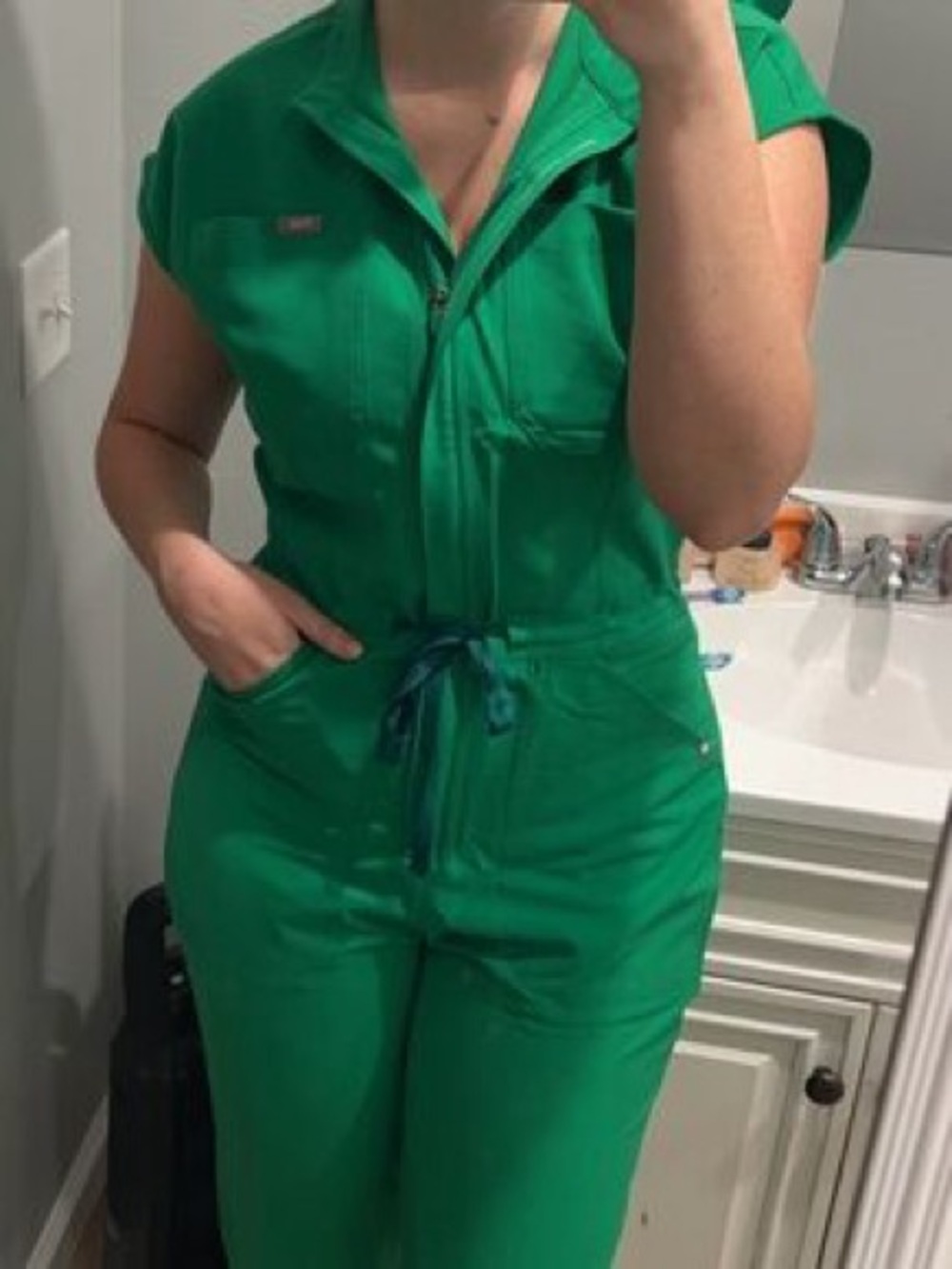 Figs Women's  Rafaela Jogger Scrub Jumpsuit in Evergreen - Picture 14 of 16